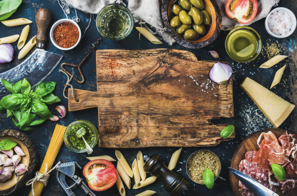 Small business owner | Ingredients and wooden chopping board.